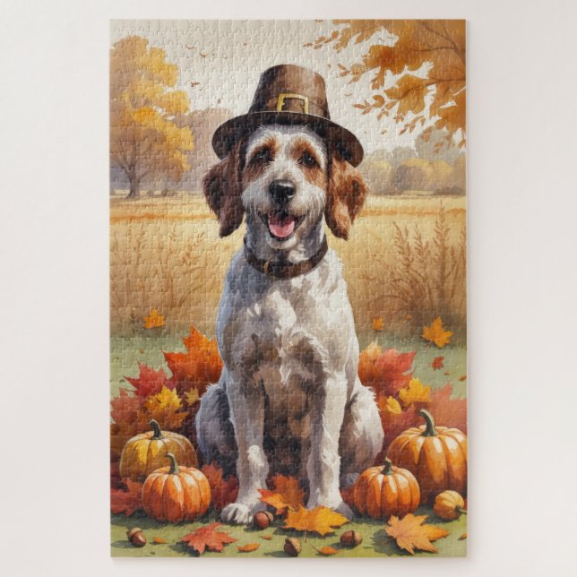 Wirehaired Pointing Griffon Autumn Leaves  Jigsaw Puzzle (Vertical)