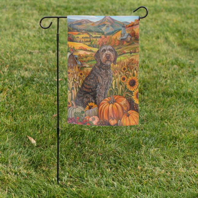 Wirehaired Pointing Griffon Autumn Thanksgiving Garden Flag (In SItu)