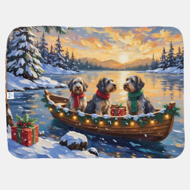 Wirehaired Pointing Griffon Christmas Boat Holiday Baby Blanket (Back Horizontal)