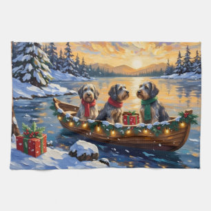 Wirehaired Pointing Griffon Christmas Boat Holiday Kitchen Towel