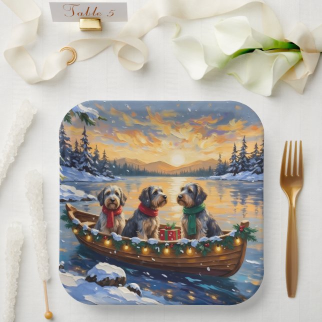 Wirehaired Pointing Griffon Christmas Boat Holiday Paper Plates (Wedding)