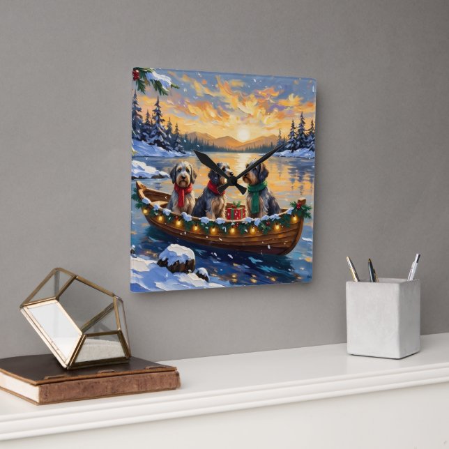 Wirehaired Pointing Griffon Christmas Boat Holiday Square Wall Clock (Office)