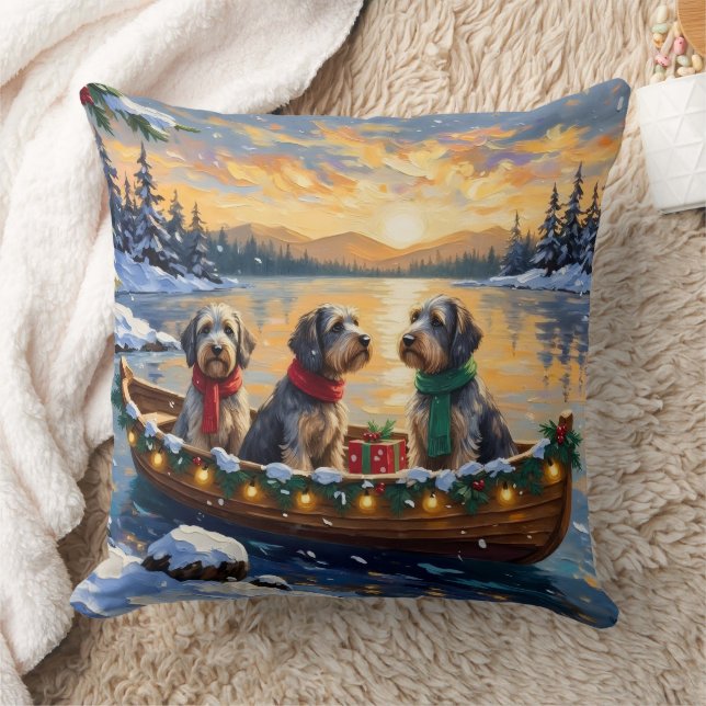 Wirehaired Pointing Griffon Christmas Boat Holiday Throw Pillow (Blanket)