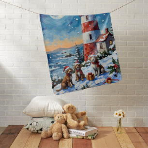 Wirehaired Pointing Griffon Christmas Lighthouse Baby Blanket