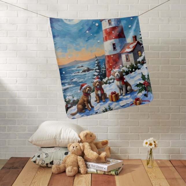 Wirehaired Pointing Griffon Christmas Lighthouse Baby Blanket (In Situ)