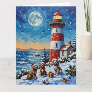 Wirehaired Pointing Griffon Christmas Lighthouse Card