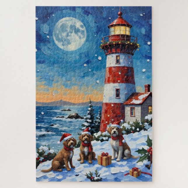 Wirehaired Pointing Griffon Christmas Lighthouse Jigsaw Puzzle (Vertical)