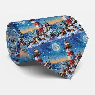 Wirehaired Pointing Griffon Christmas Lighthouse Neck Tie