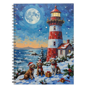 Wirehaired Pointing Griffon Christmas Lighthouse Notebook
