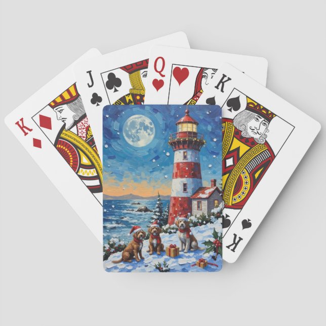 Wirehaired Pointing Griffon Christmas Lighthouse Poker Cards (Back)