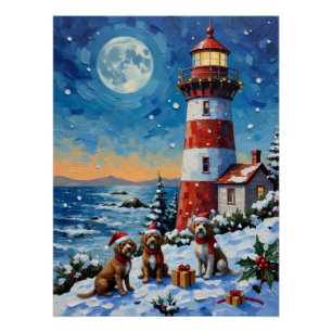 Wirehaired Pointing Griffon Christmas Lighthouse Poster