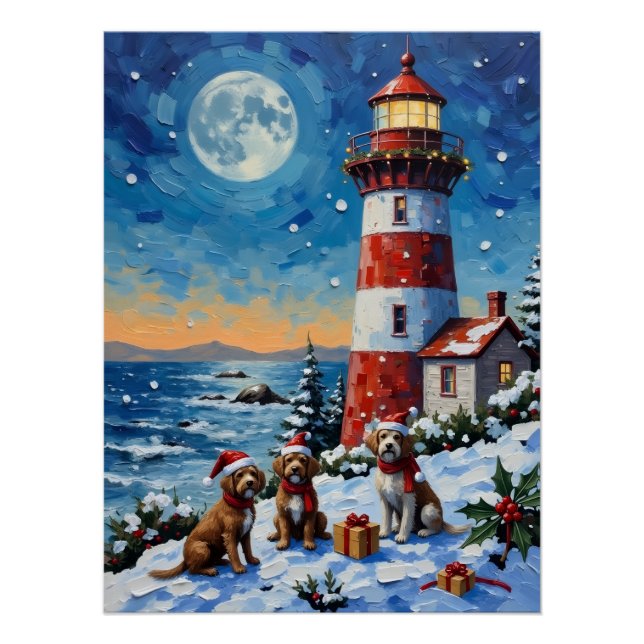 Wirehaired Pointing Griffon Christmas Lighthouse Poster (Front)