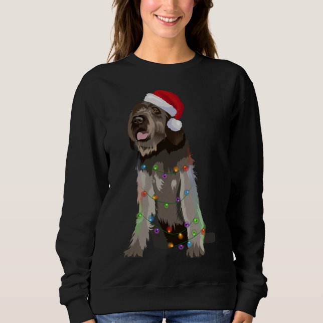 Wirehaired Pointing Griffon Christmas Lights Xmas Sweatshirt (Front)