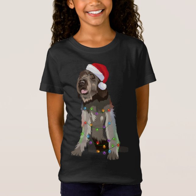Wirehaired Pointing Griffon Christmas Lights Xmas T-Shirt (Front)