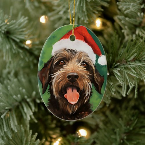 Wirehaired Pointing Griffon Christmas painting Ceramic Ornament