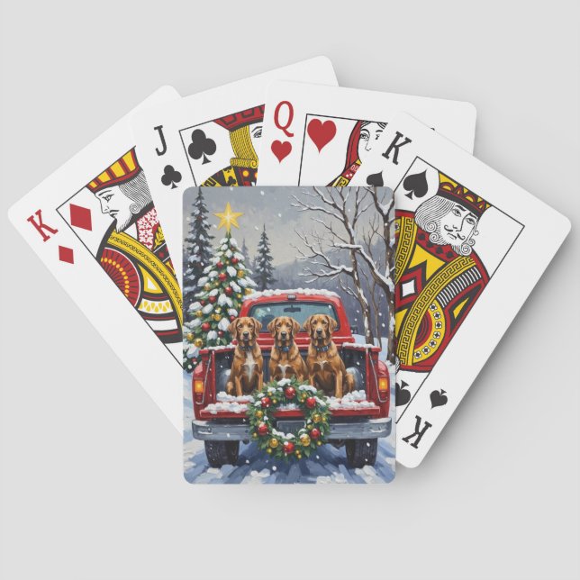 Wirehaired Pointing Griffon Christmas Red Truck Poker Cards (Back)