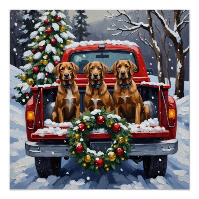 Wirehaired Pointing Griffon Christmas Red Truck Poster (Front)