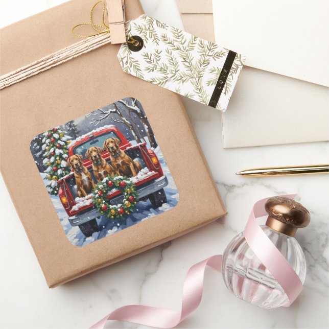 Wirehaired Pointing Griffon Christmas Red Truck Square Sticker (Gifting)