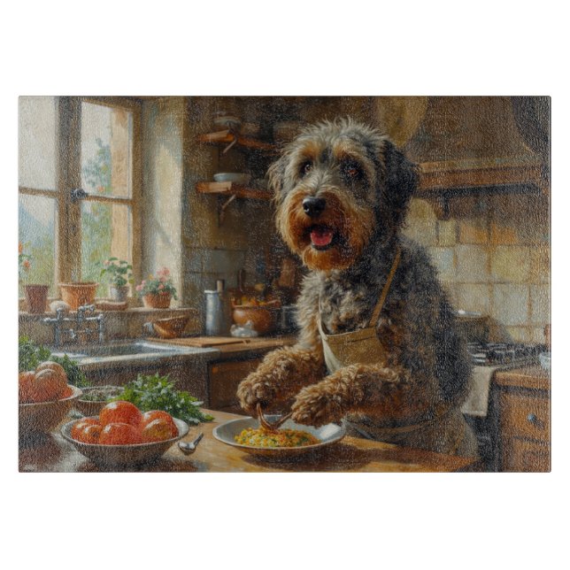 Wirehaired Pointing Griffon Cooking in Kitchen Cutting Board (Front)