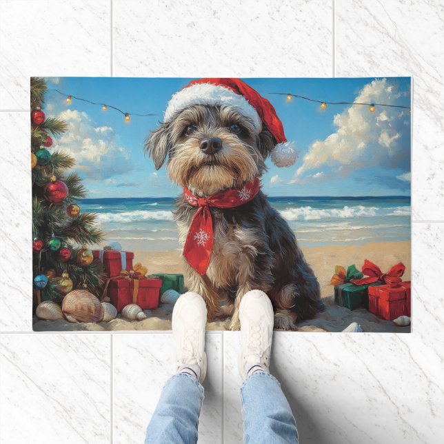 Wirehaired Pointing Griffon Dog Christmas Beach Doormat (Indoor)