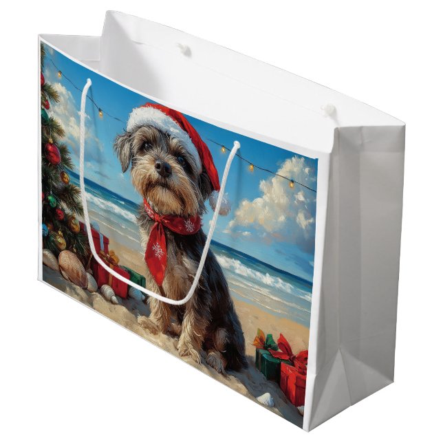 Wirehaired Pointing Griffon Dog Christmas Beach Large Gift Bag (Front Angled)