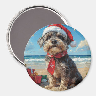 Wirehaired Pointing Griffon Dog Christmas Beach Magnet