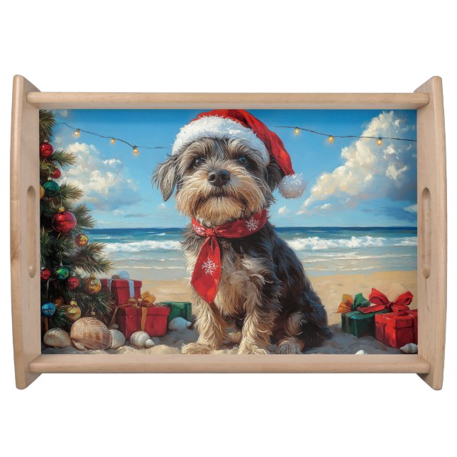 Wirehaired Pointing Griffon Dog Christmas Beach Serving Tray (Front)