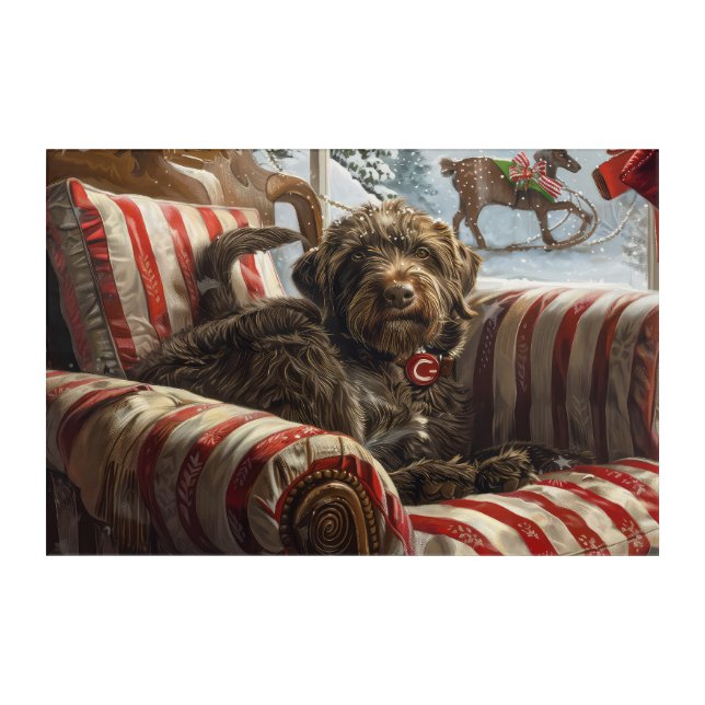 Wirehaired Pointing Griffon Dog Christmas Festive Acrylic Print (Front)