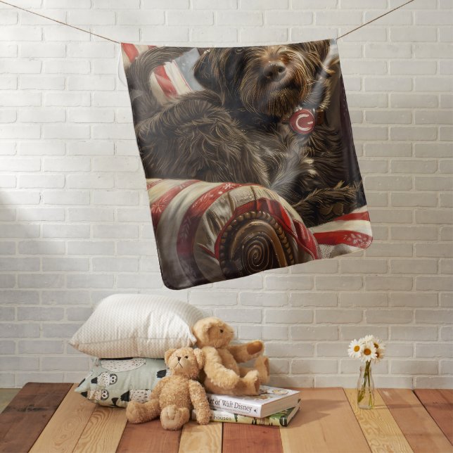 Wirehaired Pointing Griffon Dog Christmas Festive Baby Blanket (In Situ)
