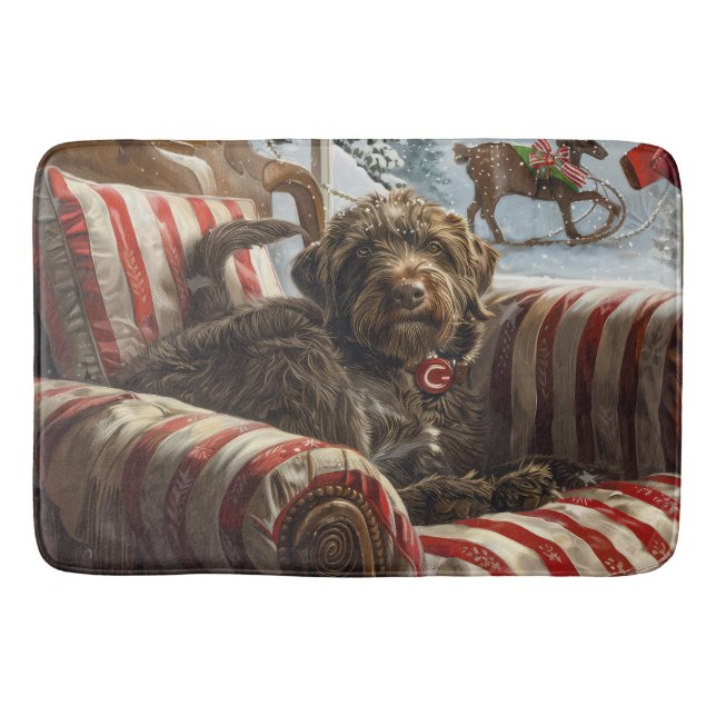 Wirehaired Pointing Griffon Dog Christmas Festive Bath Mat (Front)