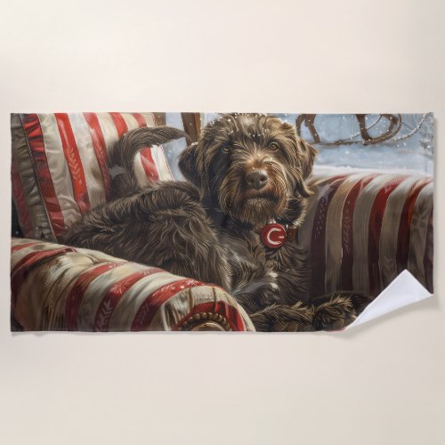 Wirehaired Pointing Griffon Dog Christmas Festive Beach Towel