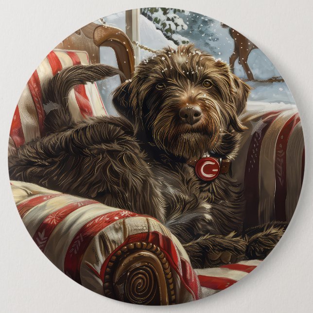 Wirehaired Pointing Griffon Dog Christmas Festive Button (Front)