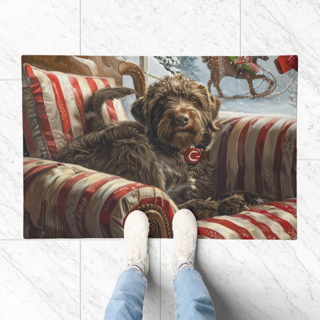 Wirehaired Pointing Griffon Dog Christmas Festive Doormat (Indoor)