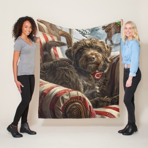 Wirehaired Pointing Griffon Dog Christmas Festive Fleece Blanket