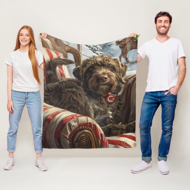 Wirehaired Pointing Griffon Dog Christmas Festive Fleece Blanket (In Situ)