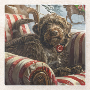 Wirehaired Pointing Griffon Dog Christmas Festive Glass Coaster