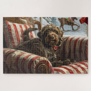 Wirehaired Pointing Griffon Dog Christmas Festive Jigsaw Puzzle