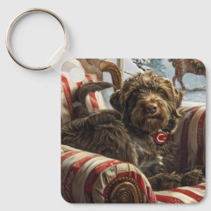 Wirehaired Pointing Griffon Dog Christmas Festive Keychain