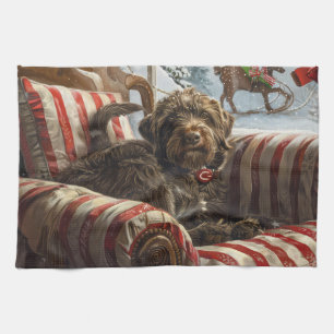 Wirehaired Pointing Griffon Dog Christmas Festive Kitchen Towel