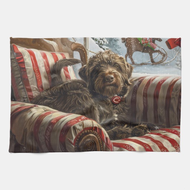 Wirehaired Pointing Griffon Dog Christmas Festive Kitchen Towel (Horizontal)