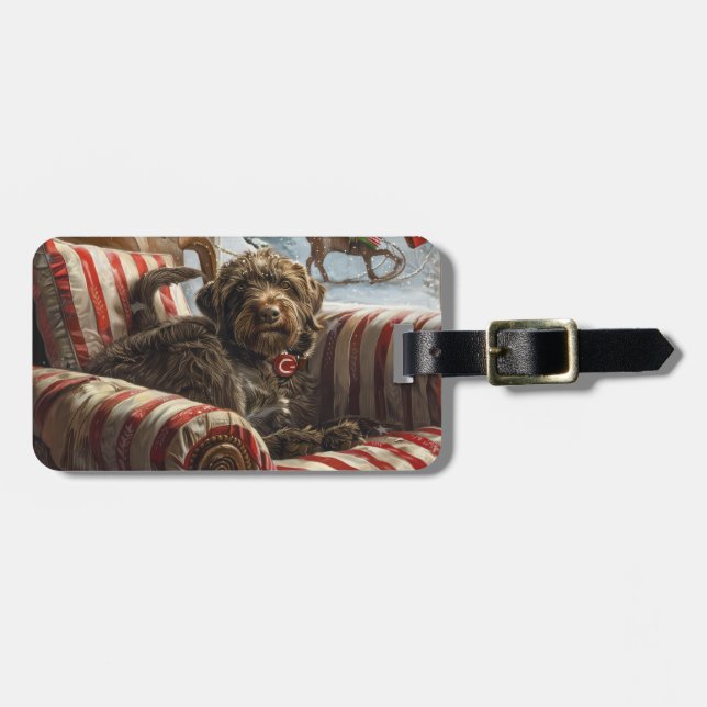 Wirehaired Pointing Griffon Dog Christmas Festive Luggage Tag (Front Horizontal)