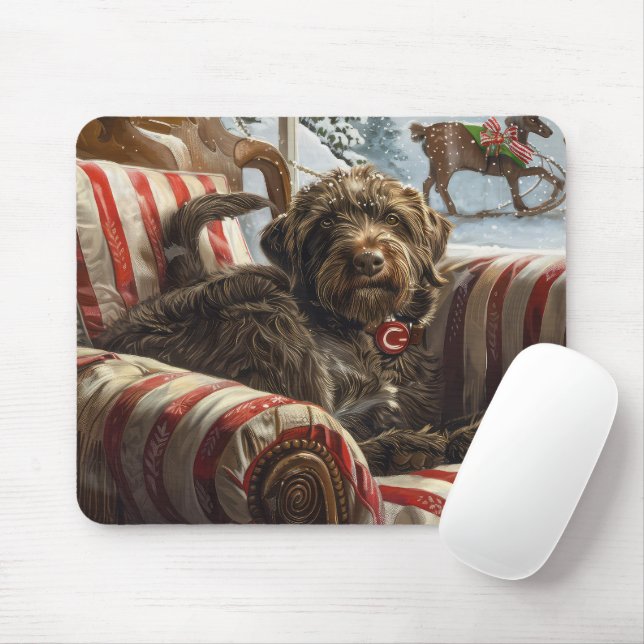 Wirehaired Pointing Griffon Dog Christmas Festive Mouse Pad (With Mouse)