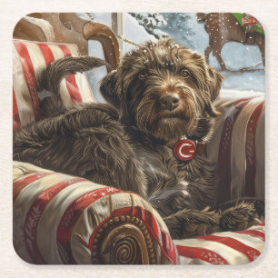 Wirehaired Pointing Griffon Dog Christmas Festive Square Paper Coaster