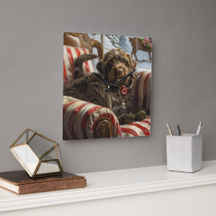 Wirehaired Pointing Griffon Dog Christmas Festive Square Wall Clock