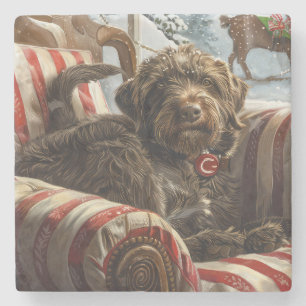 Wirehaired Pointing Griffon Dog Christmas Festive Stone Coaster