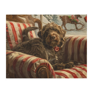 Wirehaired Pointing Griffon Dog Christmas Festive Wood Wall Art