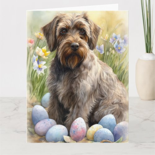 Wirehaired Pointing Griffon Easter Eggs Holiday Card