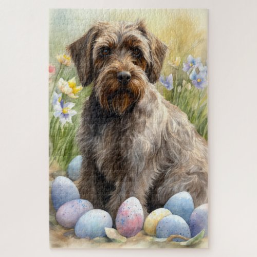Wirehaired Pointing Griffon Easter Eggs Holiday Jigsaw Puzzle