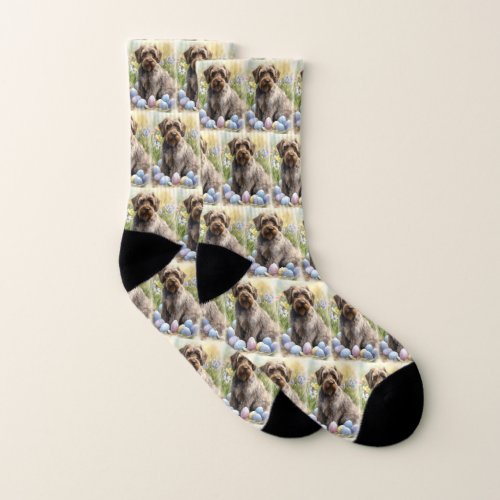 Wirehaired Pointing Griffon Easter Eggs Holiday Socks
