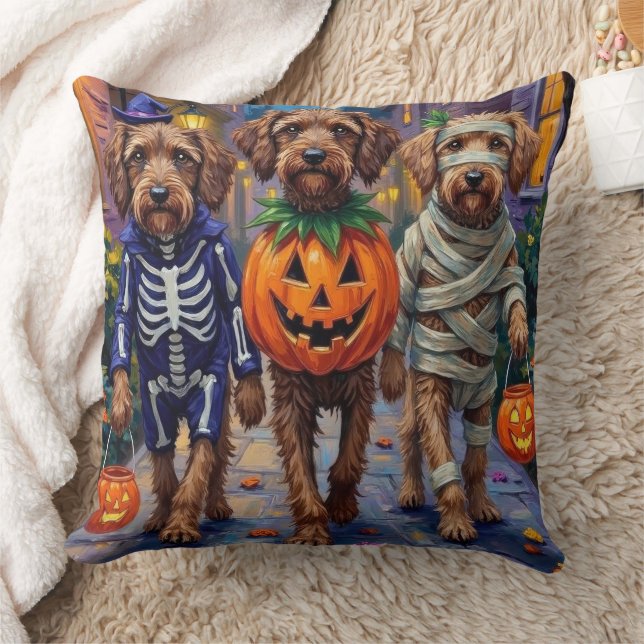 Wirehaired Pointing Griffon Halloween Costumes Throw Pillow (Blanket)